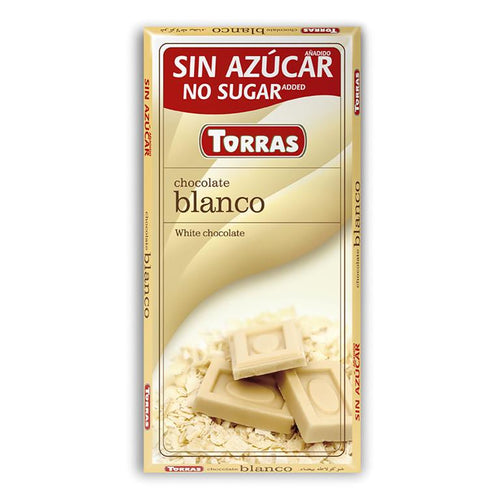 CHOCOLATE BLANCO SIN AZUCAR, 75 g - TORRAS