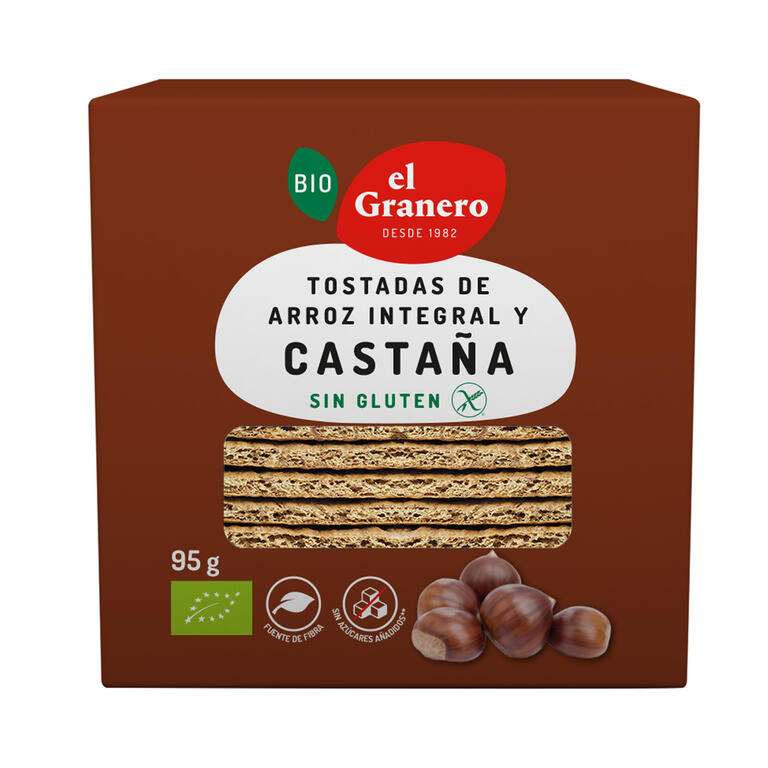 Tostadas de castaña sin gluten BIO, 95 g de El Granero Integral: fotografía del envase