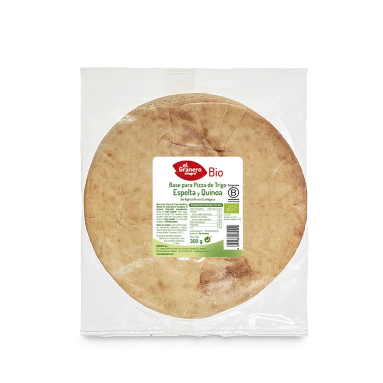Base de pizza de trigo espelta y quinoa de El Granero Integral: fotografía del envase