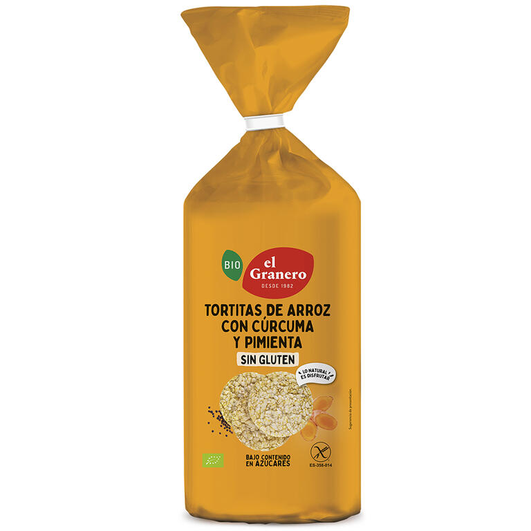 Tortitas de arroz con Cúrcuma y Pimienta 115g de El Granero Integral: fotografía del envase
