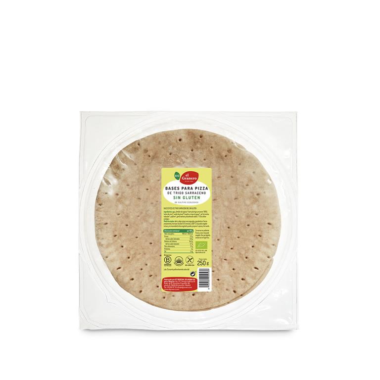 Base de pizza de trigo sarraceno sin gluten de El Granero Integral: fotografía del envase