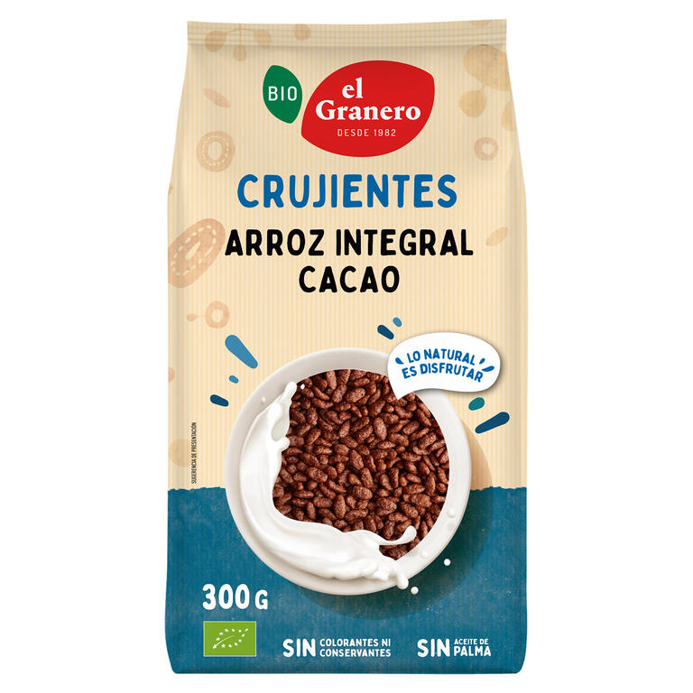 Arroz integral hinchado con agave y cacao Bio 300g de El Granero Integral: fotografía del envase