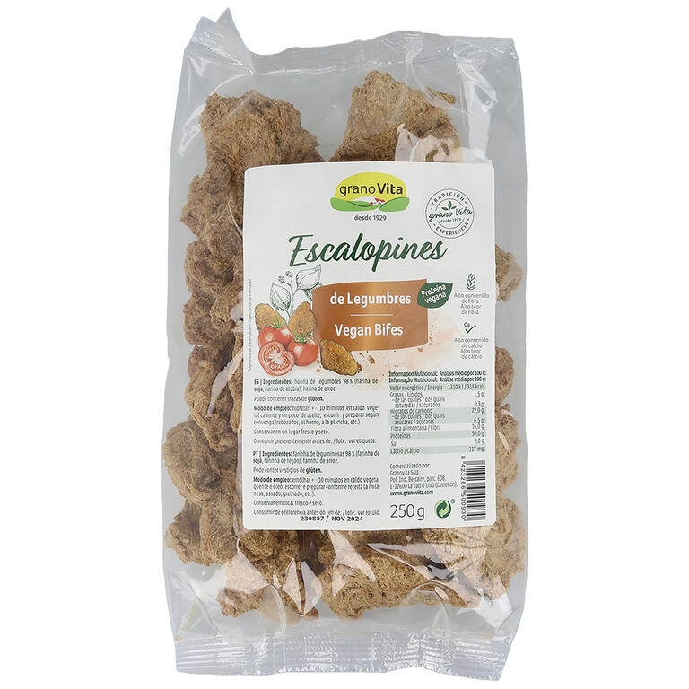 Escalopines de soja y legumbres texturizados, 250 g de Granovita: fotografía del envase