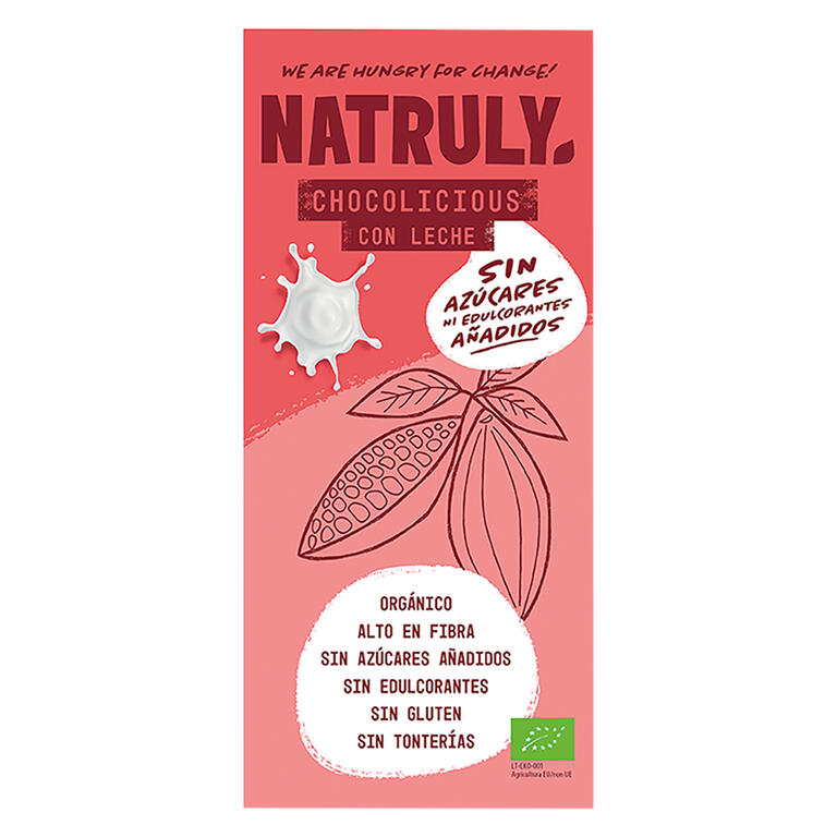 Tableta chocolate con leche BIO, 85 g de Natruly: fotografía del envase