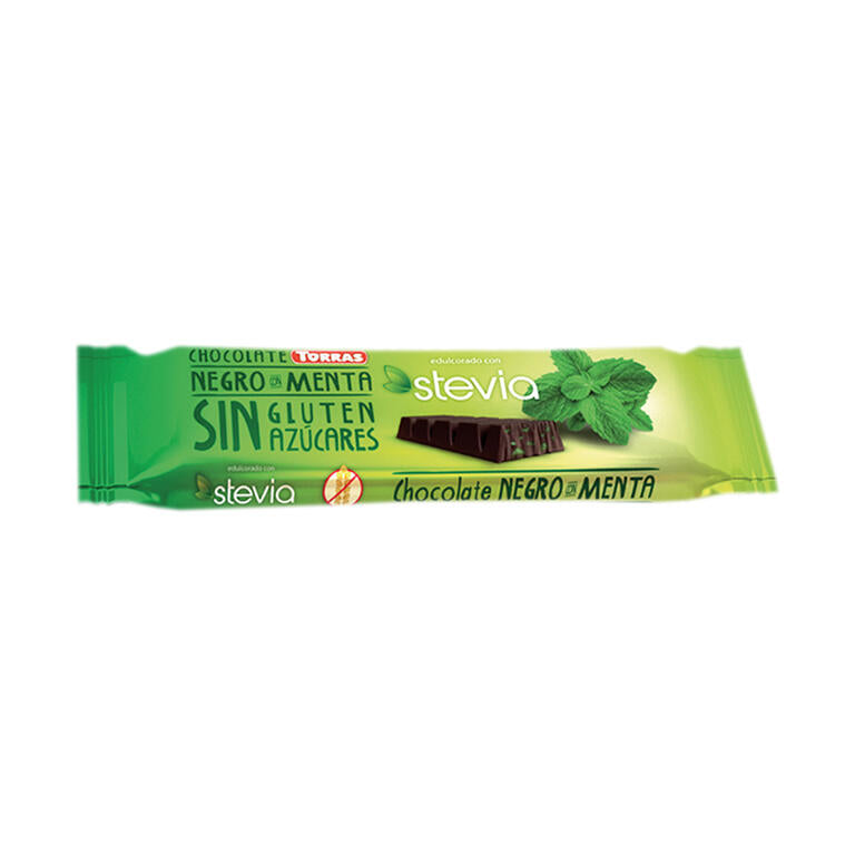 Barrita chocolatina negra con menta y stevia sin gluten, 35 g de Torras: fotografía del envase