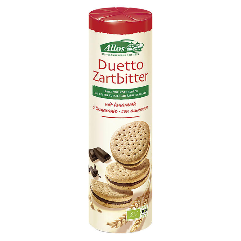 Galletas rellenas de chocolate negro BIO, 330 g de Allos: fotografía del envase