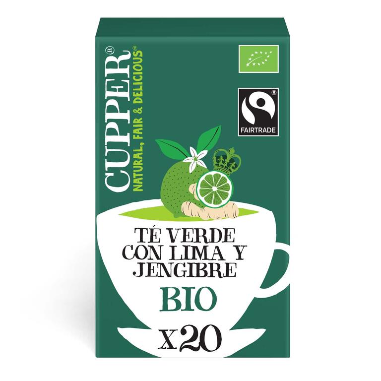 Té verde con lima y jengibre BIO, 20 bolsas de Cupper: fotografía del envase