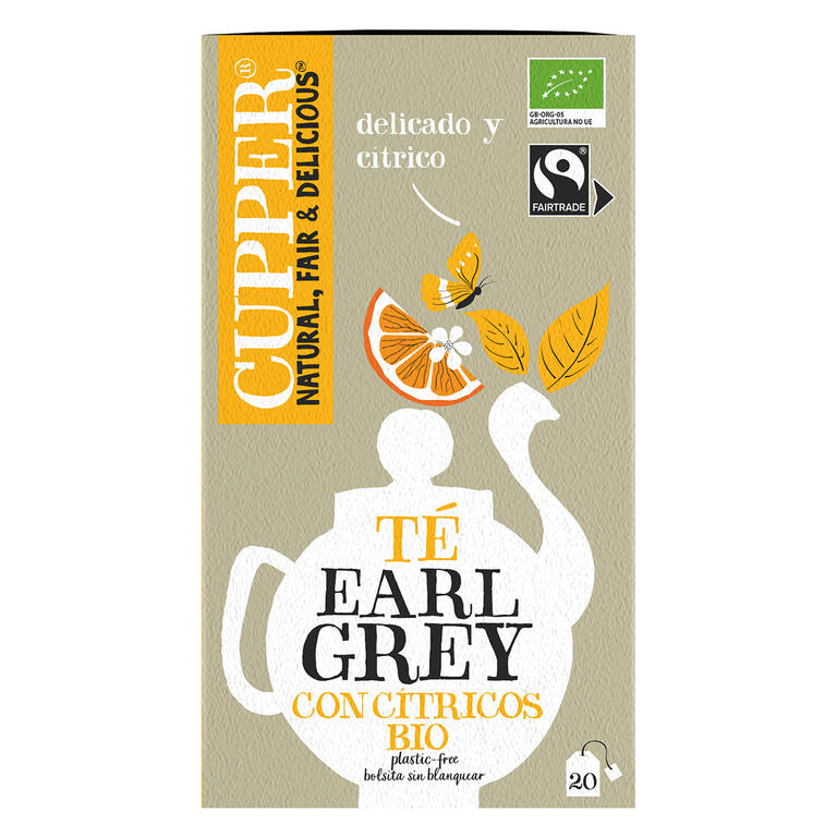 Té earl grey con cítricos BIO, 20 bolsas de Cupper: fotografía del envase