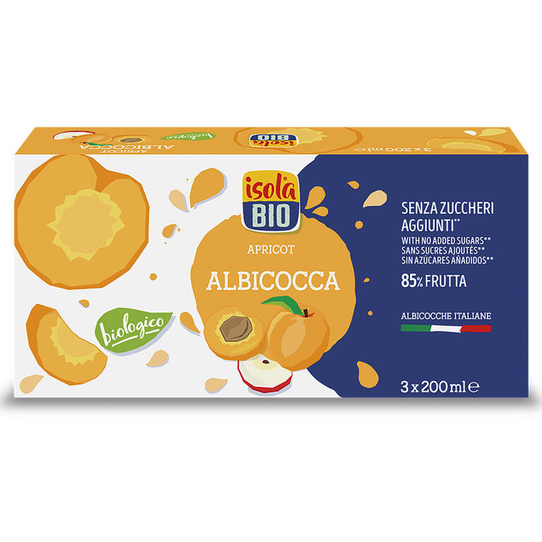 Zumo de albaricoque BIO, pack 3x200 ml de Isola Bio: fotografía del envase