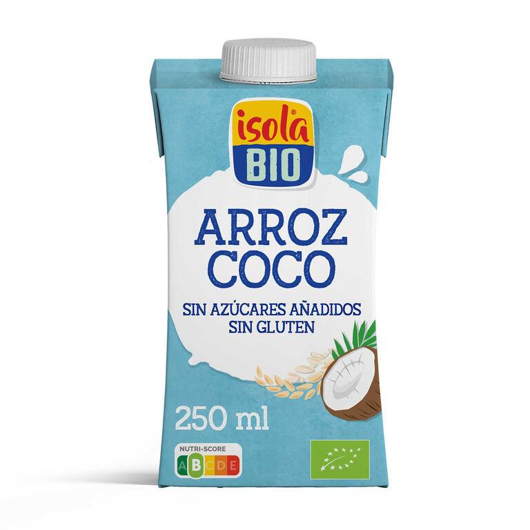 Bebida vegetal mini de arroz y coco BIO, 250 ml de Isola Bio: fotografía del envase