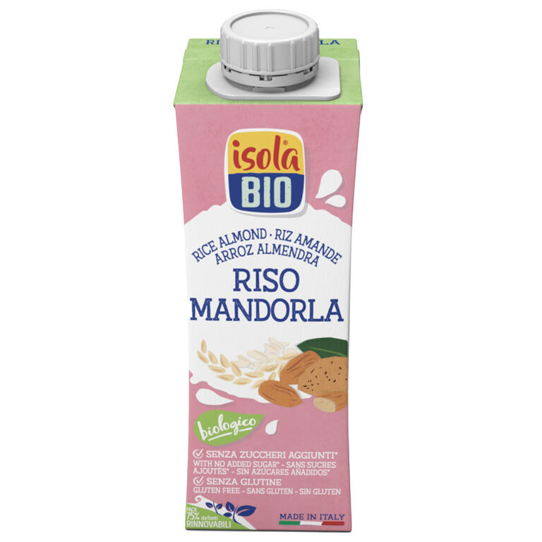 Bebida vegetal mini de arroz y almendras BIO, 250 ml de Isola Bio: fotografía del envase