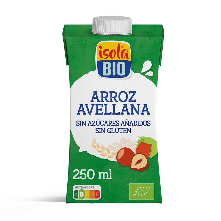 Bebida vegetal mini de arroz y avellanas BIO, 250 ml de Isola Bio: fotografía del envase