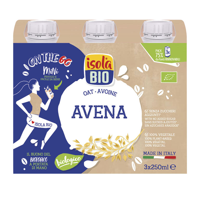 Pack bebida vegetal de avena on the go BIO, 250 ml x 3 de Isola Bio: fotografía del envase