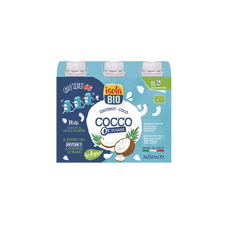 Pack bebida vegetal de coco on the go BIO, 250 ml x 3 de Isola Bio: fotografía del envase