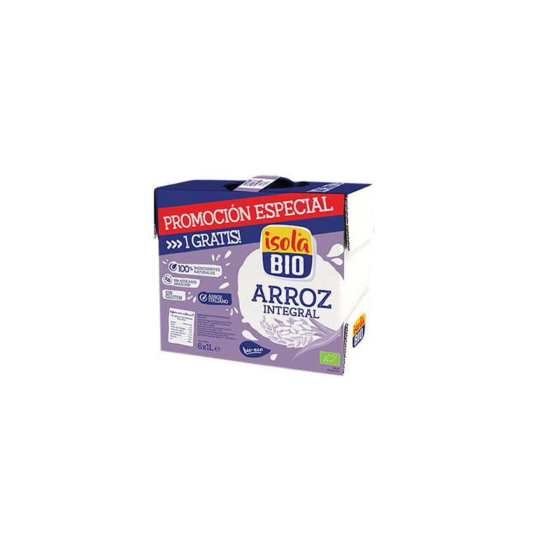 Pack familiar bebida vegetal de arroz integral BIO, 1L (6x1) de Isola Bio: fotografía del envase