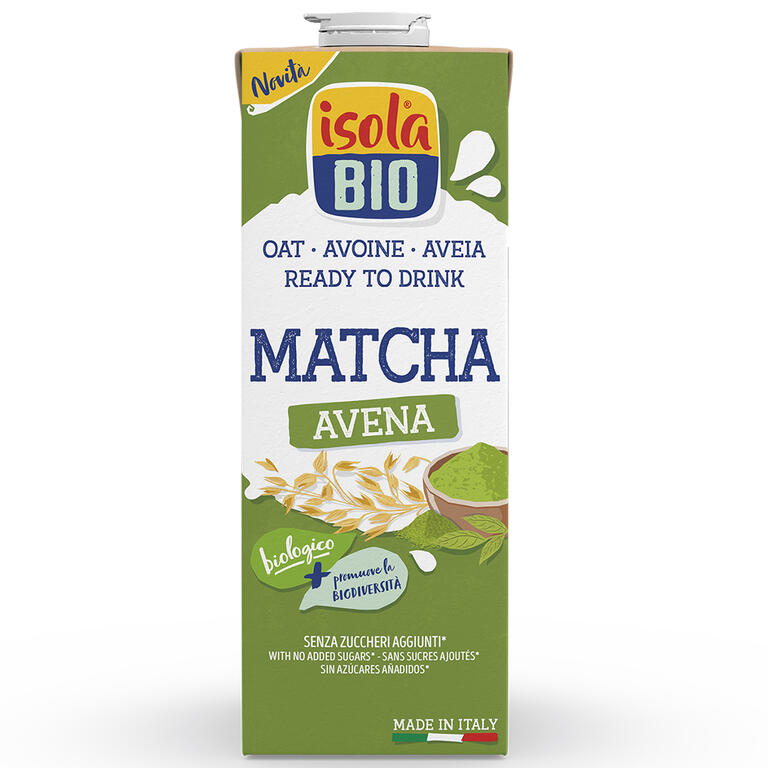 Bebida vegetal de avena matcha BIO, 1L de Isola Bio: fotografía del envase