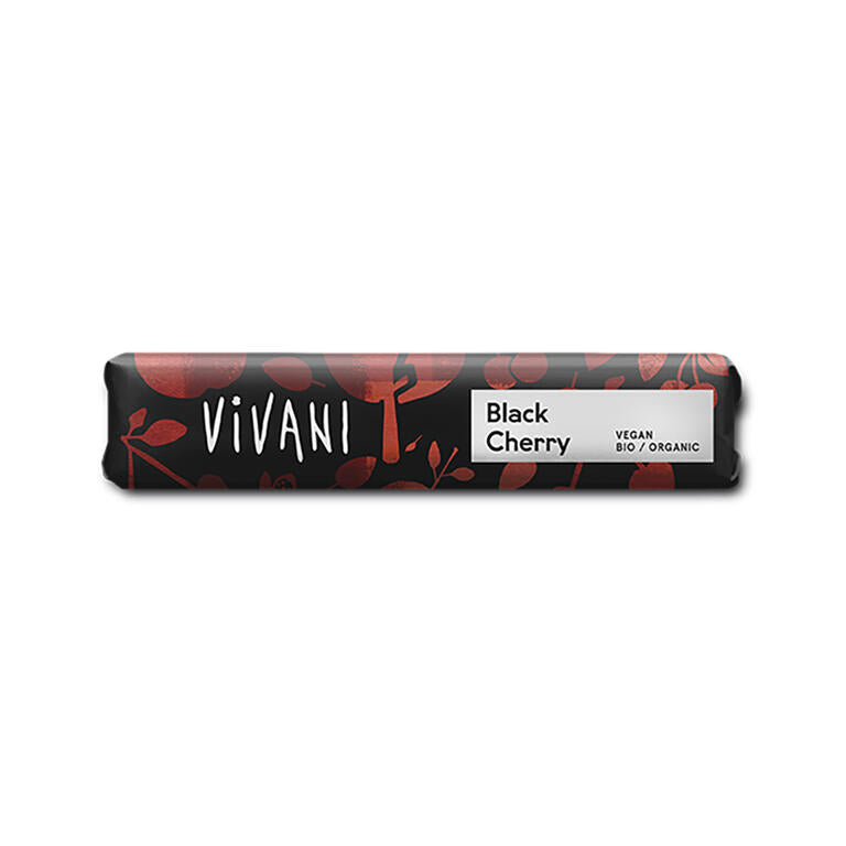 Black cherry - barrita de chocolate negro 62% con cereza acida BIO, 35 g de Vivani: fotografía del envase