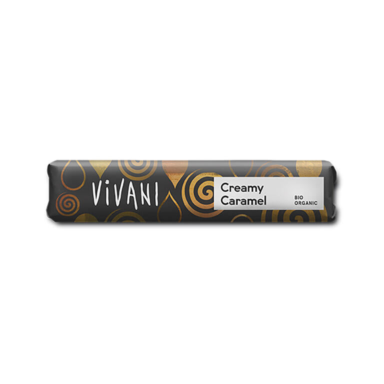 Creamy caramel - barrita de chocolate con leche y relleno de caramelo BIO, 40 g de Vivani: fotografía del envase