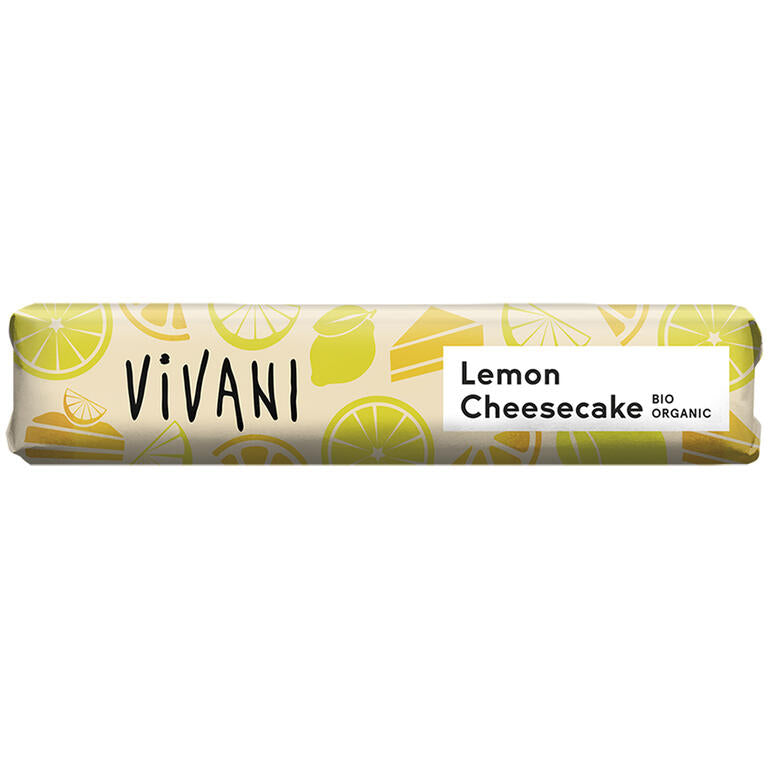 Lemon cheesecake - barrita de chocolate crema de yogur al limón BIO, 40 g de Vivani: fotografía del envase