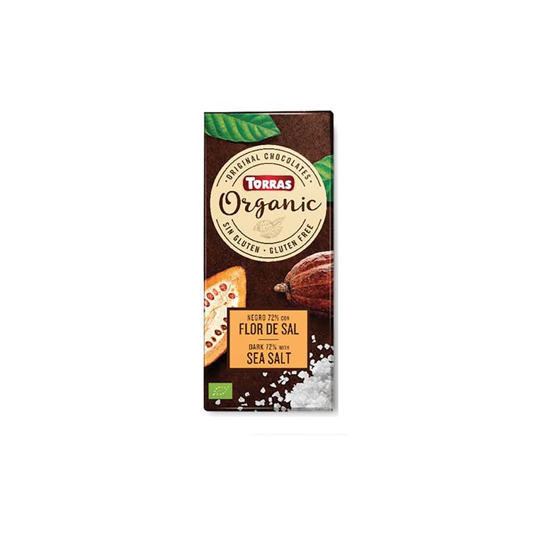 Chocolate negro 70% cacao con flor de sal BIO, 100 g de Torras: fotografía del envase