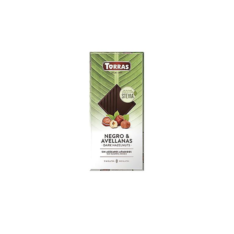 Chocolate negro con avellanas con stevia, 125 g de Torras: fotografía del envase