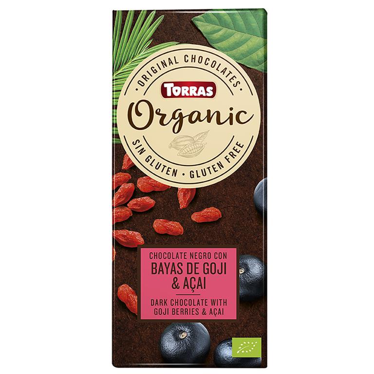 Chocolate negro con bayas de goji y açaí BIO, 100 g de Torras: fotografía del envase