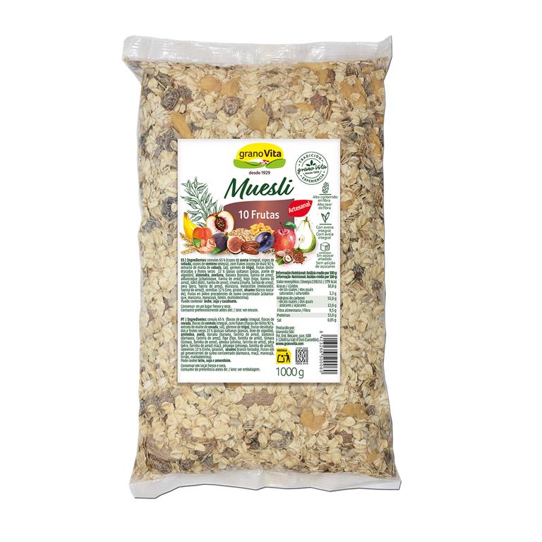 Muesli 10 frutas, 1 kg de Granovita: fotografía del envase