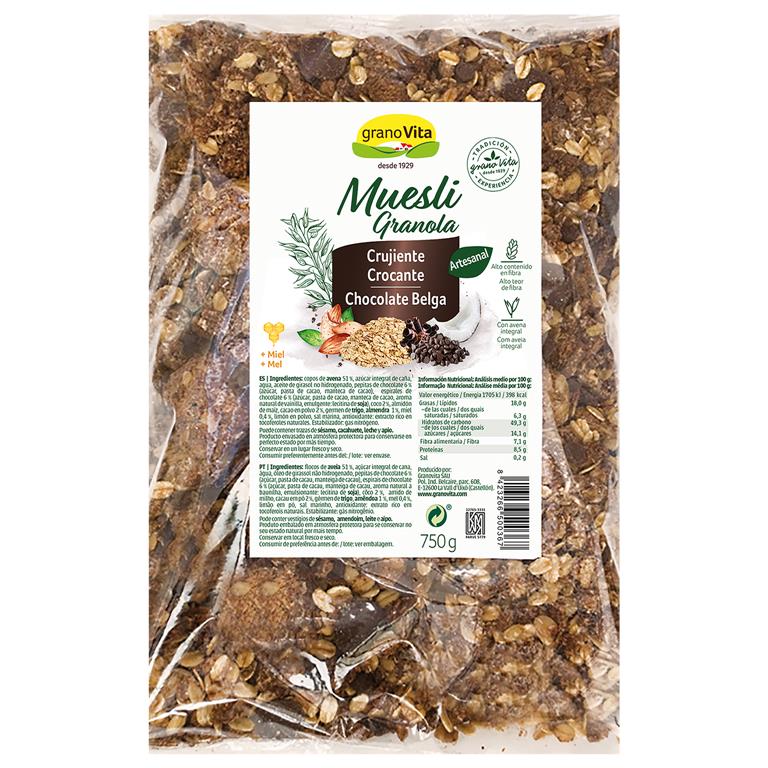 Muesli crujiente con chocolate, 750 g de Granovita: fotografía del envase