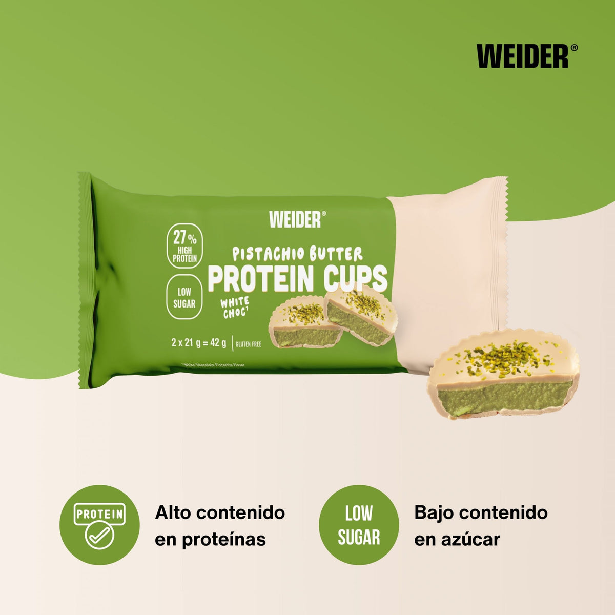 Weider Pistachio Butter Protein Cups – snack alto en proteínas y bajo en azúcar