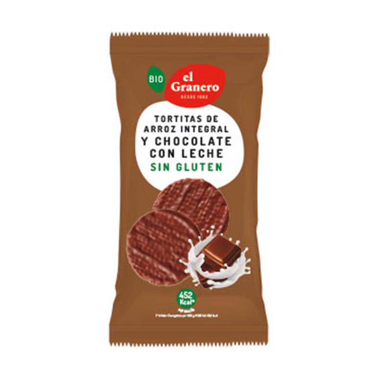 Tortitas de arroz integral y chocolate con leche Bio 100g de El Granero Integral: fotografía del envase