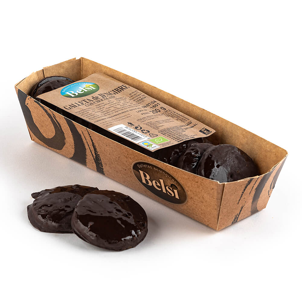 Galleta de jengibre con chocolate de Belsi: fotografía del envase