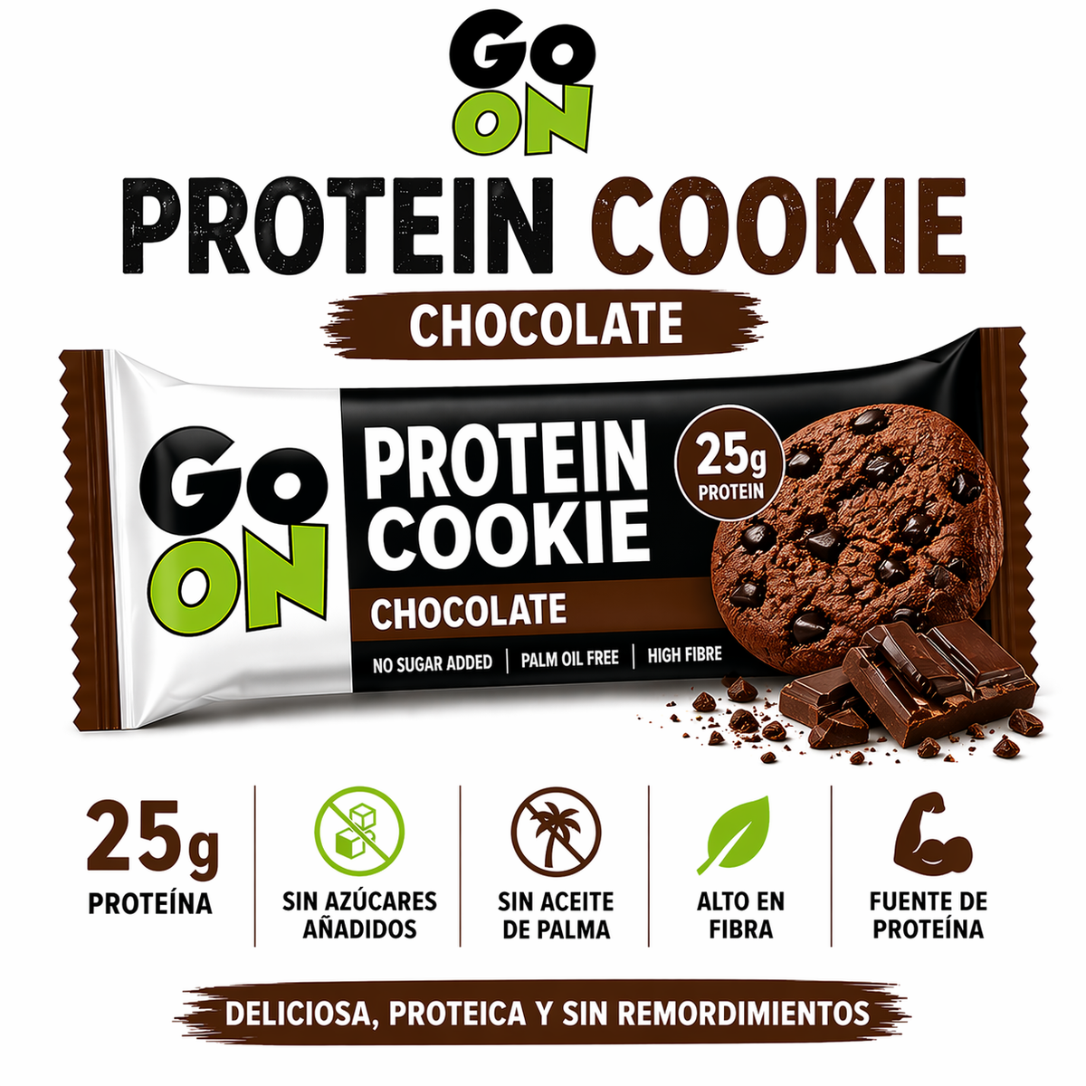 Go On galleta de proteína chocolate, caja de 18 galletas: fotografía del envase