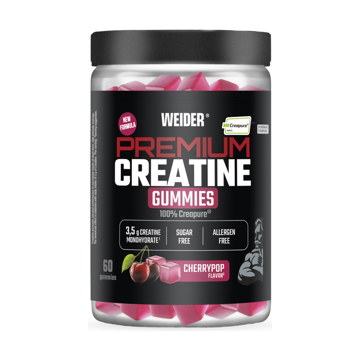 Premium Creatine Creapure Gummies Cereza 60 gominolas de Weider: fotografía del envase