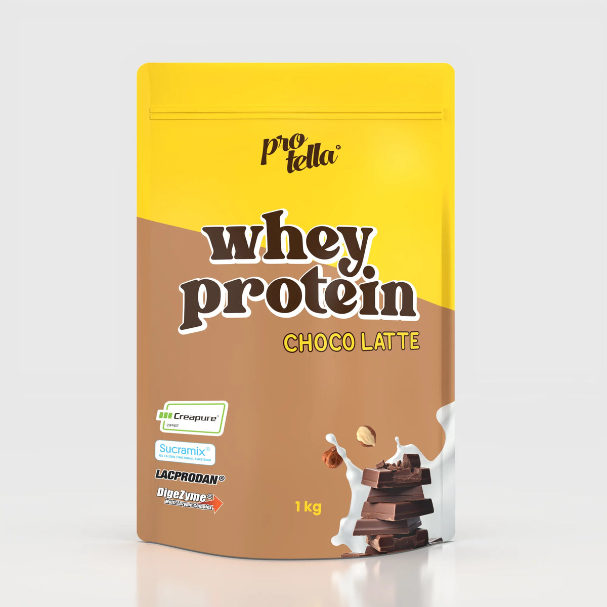 Whey Protein Protella 1 kg sabor choco latte: fotografía del envase