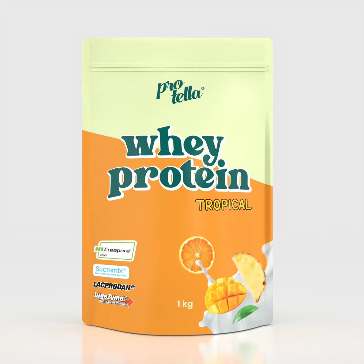 Whey Protein Protella 1 kg sabor tropical: fotografía del envase
