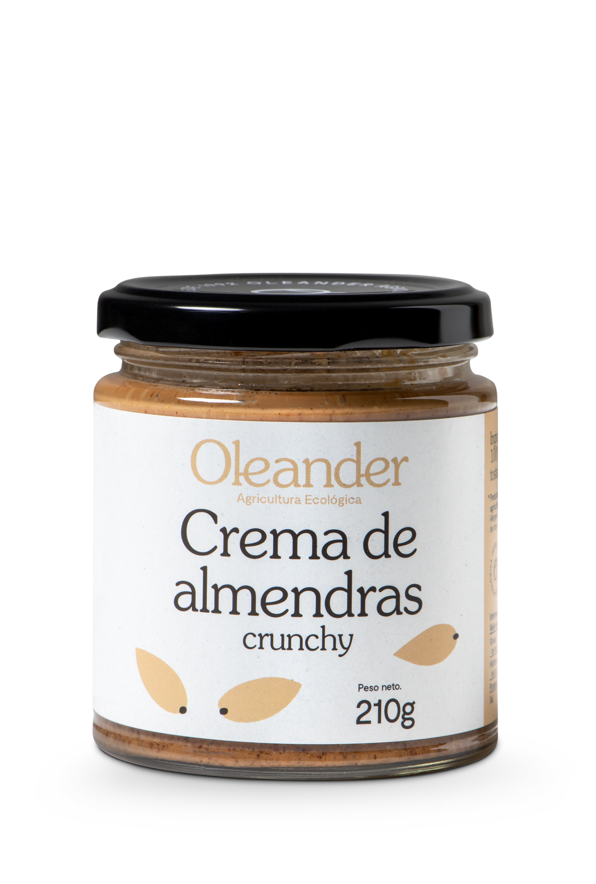 Crema de almendras crunchy de Oleander: fotografía del envase